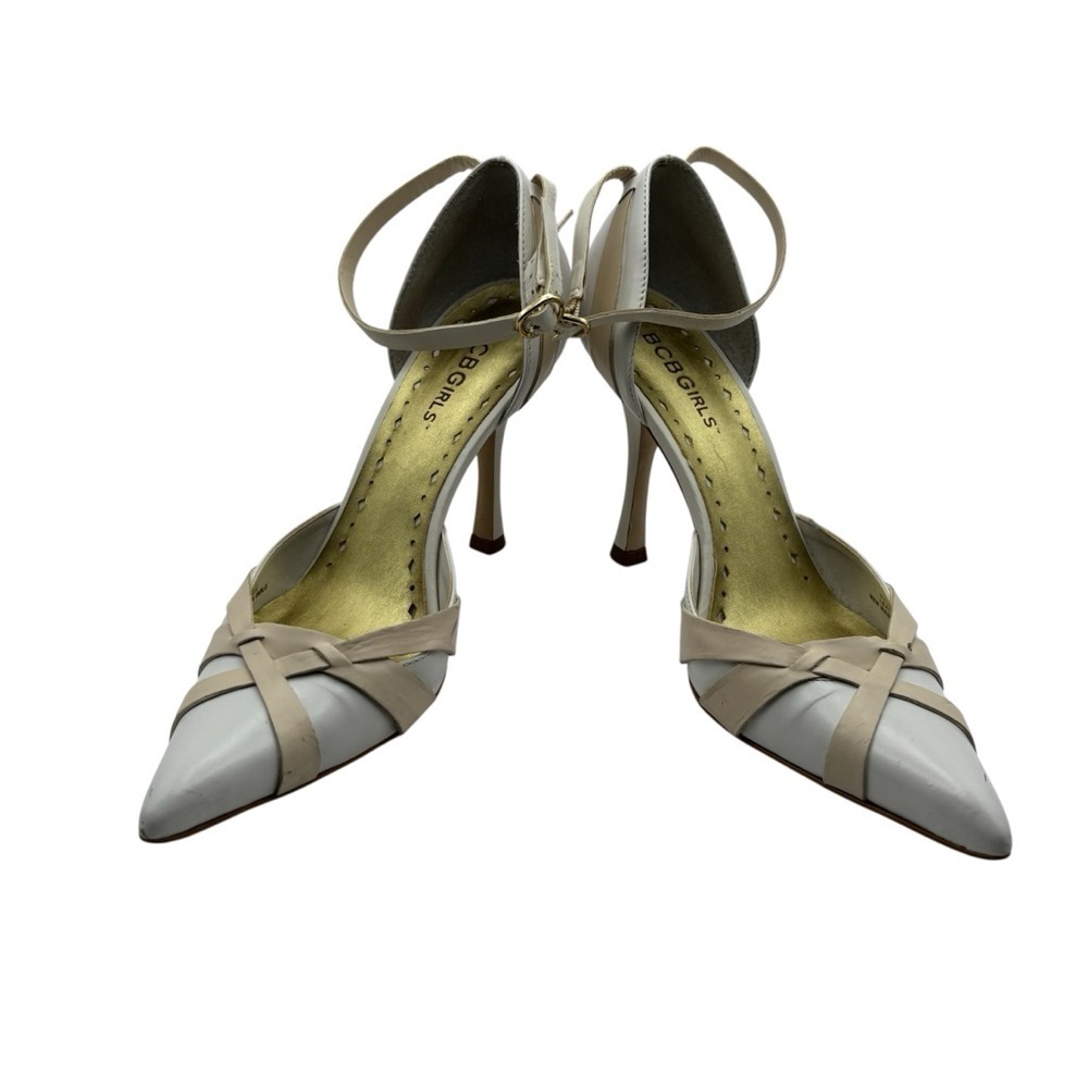 BCBGirls Cream and White Baby Atanado Strappy Heels with Box Size 5.5